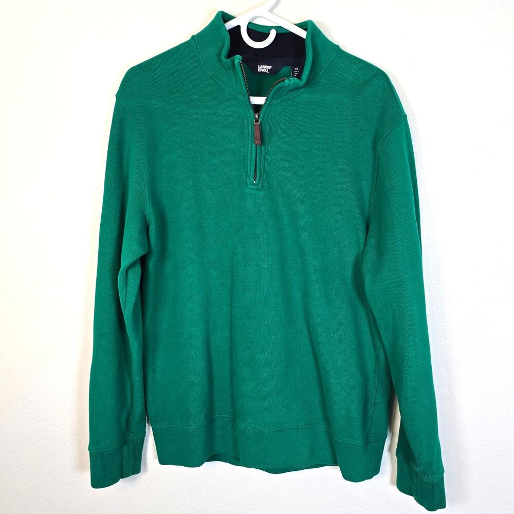 Lands End Men's Cotton Quarter Zip Medium Kelly Green Spring Preppy Casual